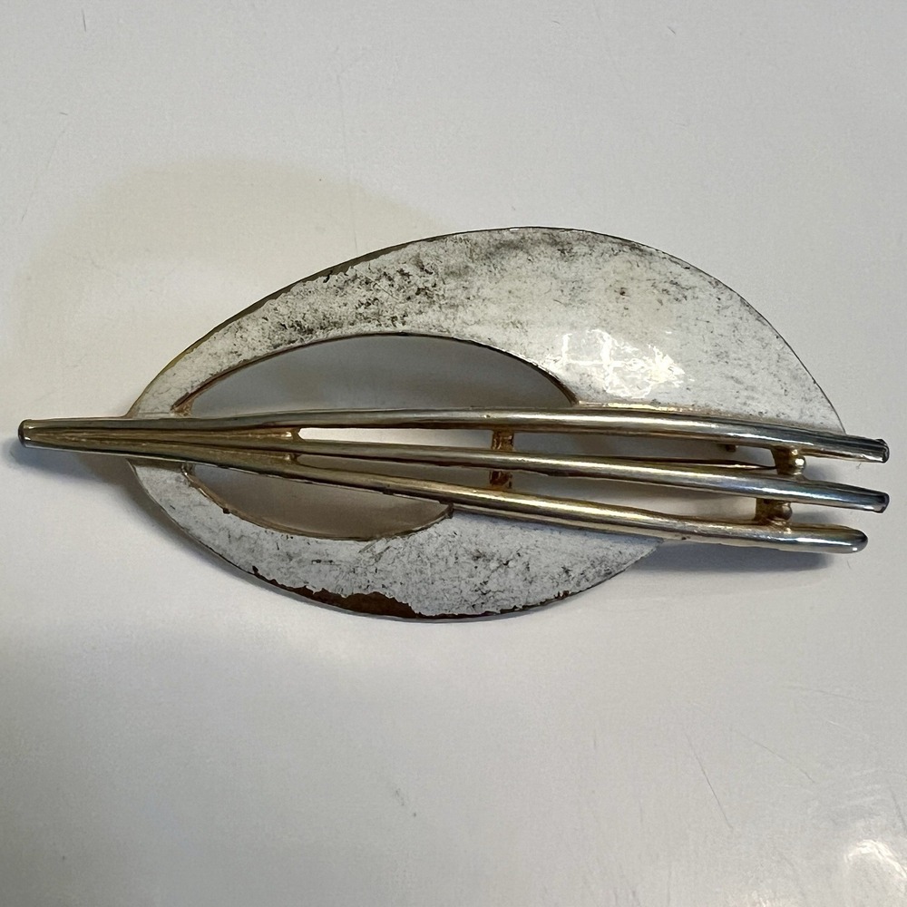 Vintage Mid Century Modern "Hedy" Abstract Atomic Brooch Pin Gold Silver Tone